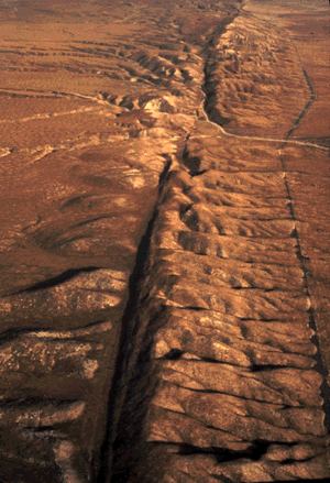 An aerial view of the San Andreas fault in the...