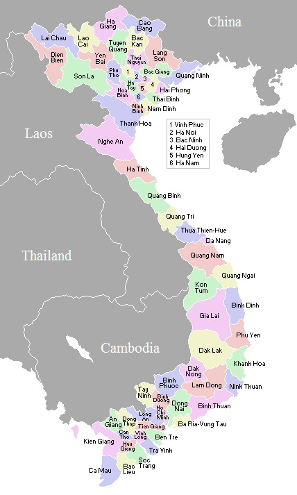 Mapa clicável das províncias do Vietnã