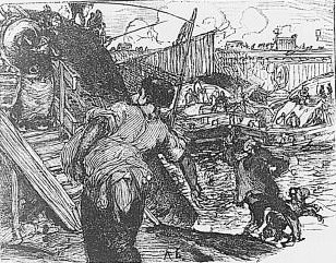 Lavandières parisiennes des bords de Seine (1895), gravure pour Paris au hasard, texte de Georges Montorgueil.