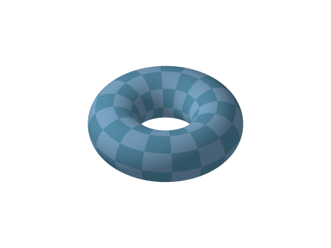 animation showing a torus (a doughnut shape) being cut diagonally by a plane, causing the appearance of two interlocking circles on the cut surface
