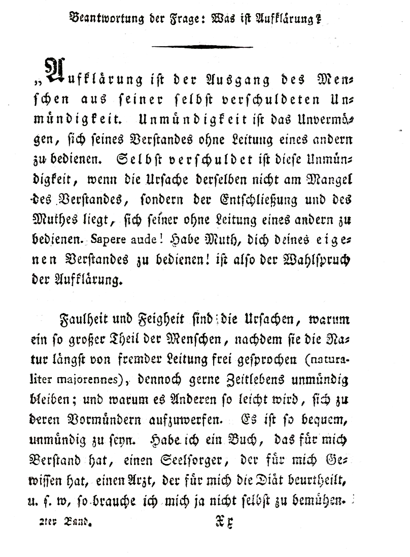 Immanuel Kant: "Beantwortung der Frage: Was ist Aufklärung?"