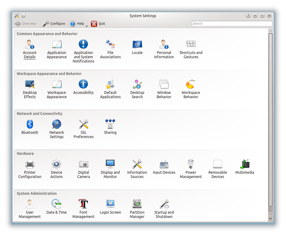 KDE System Settings panel from KDE 4.8.2