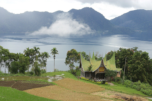 image of caldera crated formed lake maninjau in indonesia