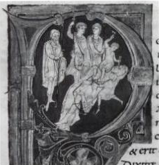 English: Historiated initial from the Stavelot...