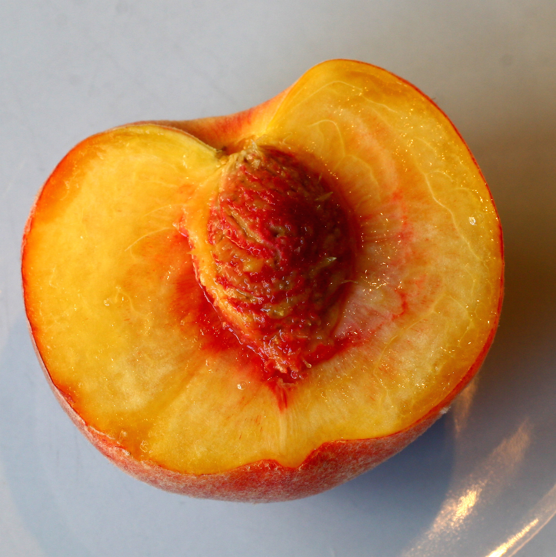 English: juicy peach half