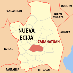 Map of Nueva Ecija showing the location of Cab...