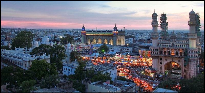  Evening view of the Charminar along with other heritage structures and bazaars