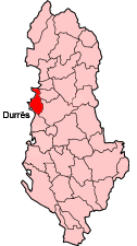Map showing Durrës within Albania