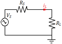 Simple circuit diagram, with real voltage source and a resistive load.