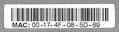 MAC address barcode 00-17-4F-08-5D-69