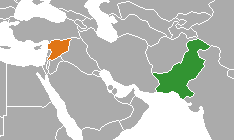Карта с указанием местоположения Пакистана и Сирии