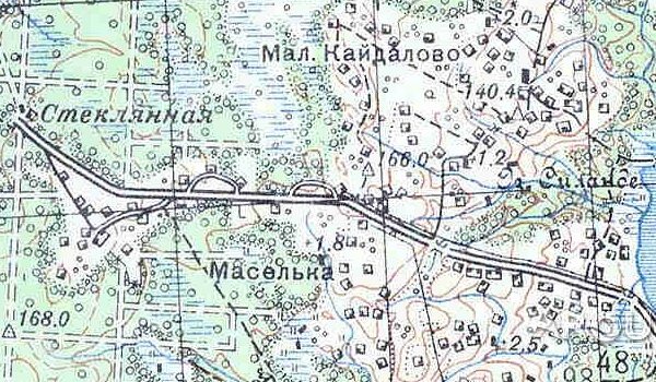 Деревни Маселька и Стеклянная на карте 1939 года