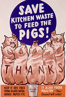 A World War II poster encouraging kitchen wast...