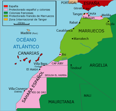 Maroko e 1912. E liv-roz an dachenn e dalc'h ar Spagnoled