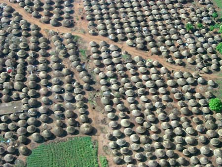 Kitgum IDP camp from the air, Uganda