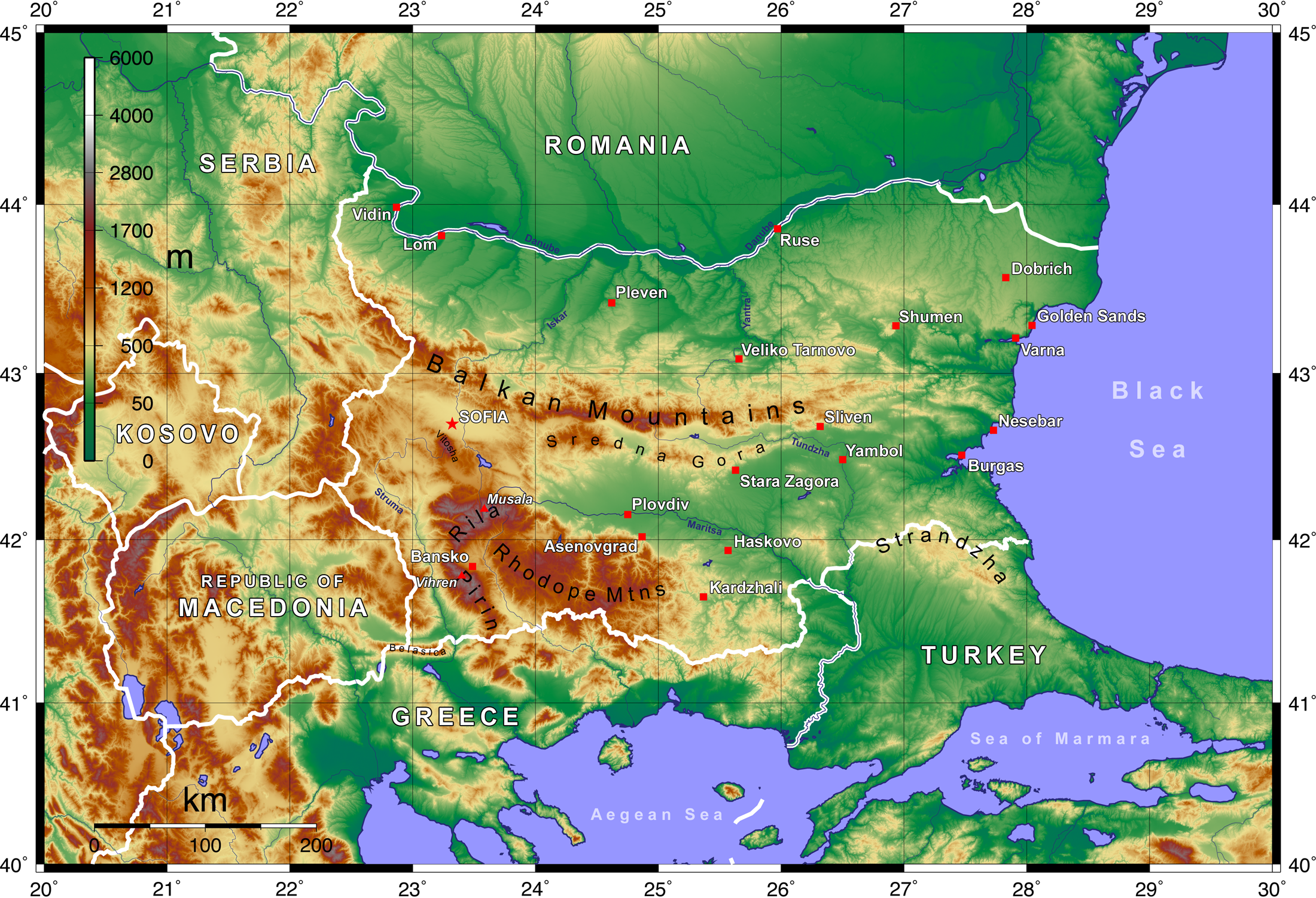 Image:Topographic Map of Bulgaria English