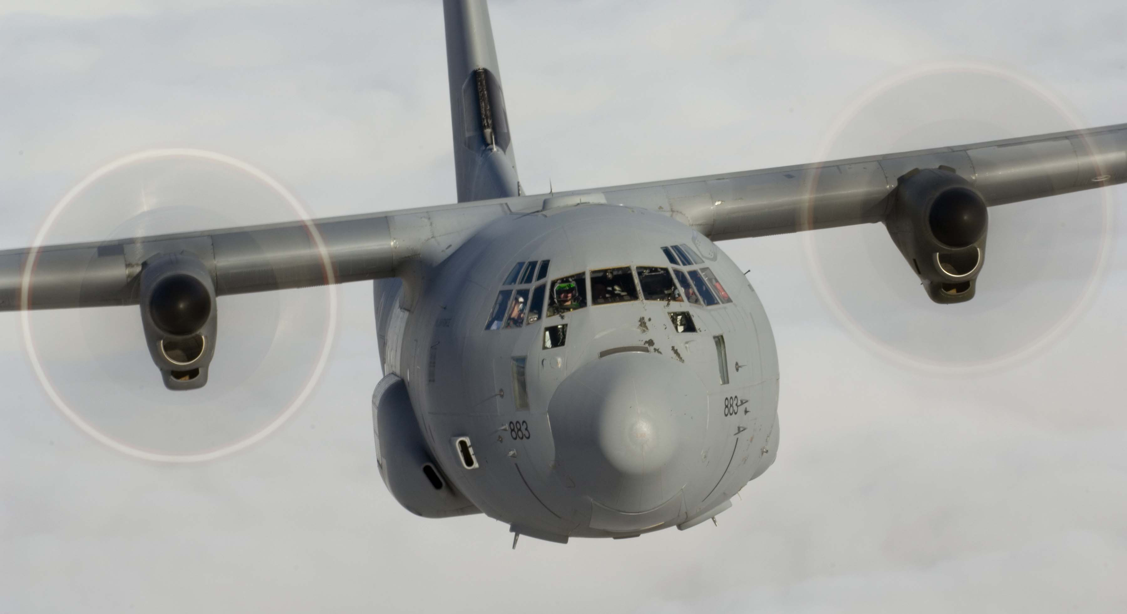 A Hercules Transporter Aircraft of 30 Squadron is shown in flight. MOD 45147884.jpg