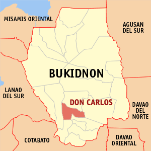 Mapa han Bukidnon nga nagpapakita kon hain an Don Carlos