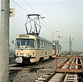 Zwei Trieb­wa­gen Tatra T4D im Pen­del­ver­kehr auf der Linie 6P, Lei­pzig 1987