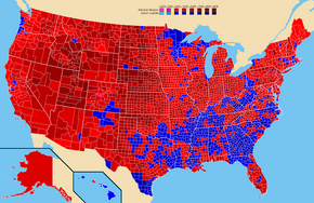 תוצאות הבחירות לפי מחוזות. רייגן-אדום, קרטר-כחול
