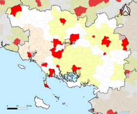 Localisation de l'aire d'attraction de Locminé dans le département du Morbihan.