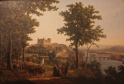 Vue du château de Pau, prise du grand parc, avec Henri IV enfant tenant un drapeau, Musée des Beaux-Arts de Pau.