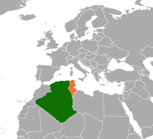 Mapa indicando localização da Argélia e da Tunísia.