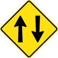 (W4-11) Two-way Traffic ahead