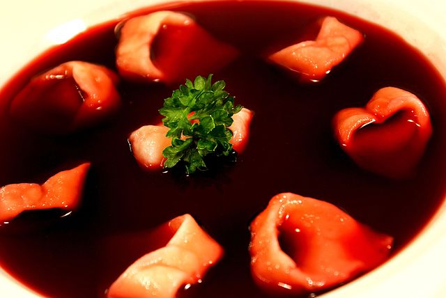 Polish clear beetroot borscht with uszka