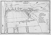 Map of the Battle of New Orleans, where Filipino Americans, known as "Manilamen", played a decisive role in 1815 during the War of 1812 in manning the artillery defenses, which allowed American forces to repulse enemy forces during the battle. Battle of New Orleans 1815.jpg