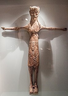 Carved statue of Jesus Christ, c. 1200, National Museum of Iceland. Carved figure of Christ from Ufsir.jpg