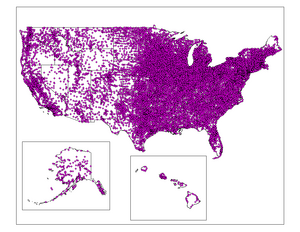 Map of central office locations in the US Central Office Locations.png