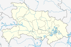 Mapa konturowa Hubei, u góry znajduje się punkt z opisem „Xiangzhou”