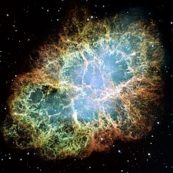 Die 1054-supernova-oorblyfsel, die Krap-newel, soos in sigbare lig afgeneem deur die Hubble-ruimteteleskoop. (Bron: Nasa/ESA).