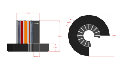 2-views drawing of a Cray-1 with scaling Cray-1 scaling.png