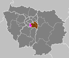 Arrondissement L'Haÿ-les-Roses na mapě regionu Île-de-France (fialově)