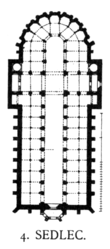 Plan d'une église à cinq nefs.