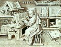 Image 39An author portrait of Jean Miélot writing his compilation of the Miracles of Our Lady, one of his many popular works. (from History of books)