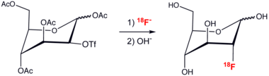 Synthese van fluorglucose met radioactief fluor.