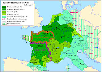 Rise of the Germanic Frankish Empire before Charlemagne's coronation in Rome Frankish empire.jpg