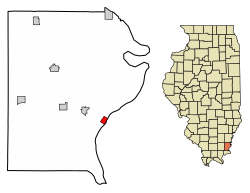 Location of Old Shawneetown in Gallatin County, Illinois.