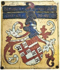 Garter stall plate of Henry Bourchier, 2nd Earl of Essex (d.1540), nominated 1499, showing his name, titles and heraldic achievement GarterPlateHenryBourchier2ndEarlOfEssex.png