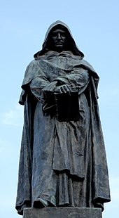 Bronze statue of Giordano Bruno by Ettore Ferrari, Campo de' Fiori, Rome Giordano Bruno Campo dei Fiori.jpg