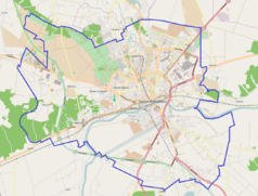 Mapa konturowa Gorzowa Wielkopolskiego, w centrum znajduje się punkt z opisem „Zamiejscowy Wydział Kultury Fizycznej w Gorzowie Wielkopolskim”