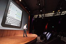 Jon Rubinstein introduces new HP TouchPad at a HP event in February 2011. Jon-rubenstein-hp-touchpad-2011-02-09.jpg