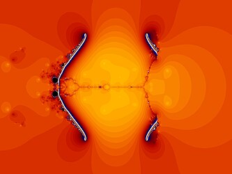 Mandelbrot set constructed from one point that is not a critical point; rendered without boundary and with jumps in the colouring
