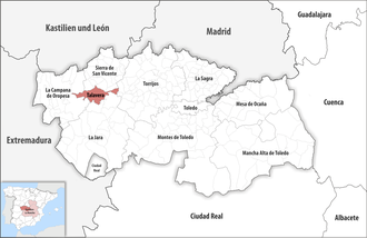 Die Lage der Comarca Talavera in der Provinz Toledo