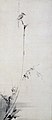 Pie-grièche juchée sur une branche sèche[26], encre sur papier, signée (nom d'artiste) Niten. 54 × 125, Musée des Beaux-Arts Kubosō.