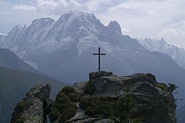 View of the cross of Loriaz on the heights of Vallorcine