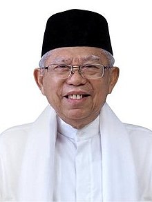Islamic cleric and former MUI chairman Ma'ruf Amin was elected in the 2019 presidential election. Ma'ruf Amin, Candidate for Indonesia's Vice President in 2019.jpg